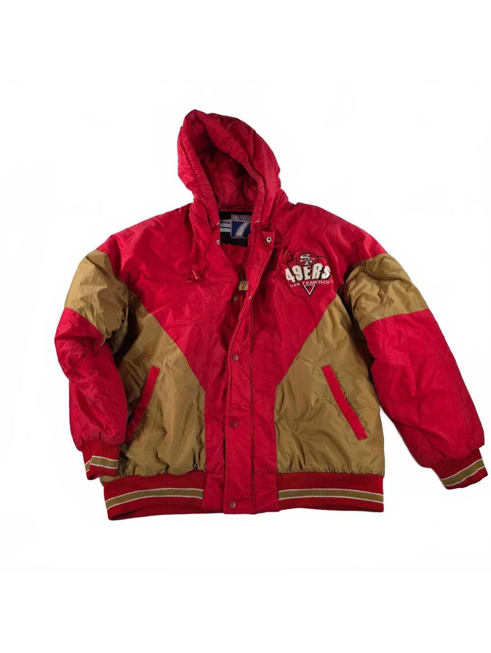 1990's Logo 7 San Francisco 49ers Men's Vintage Puffer Jacket Parka Size Large